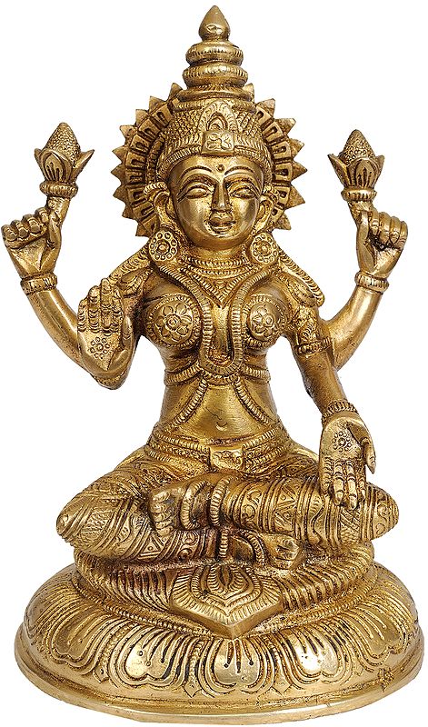 7" Goddess Lakshmi In Brass | Handmade | Made In India