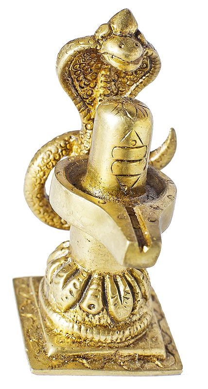 3" Shiva Linga with Snake Crowning It (Small Statue)  In Brass | Handmade | Made in India