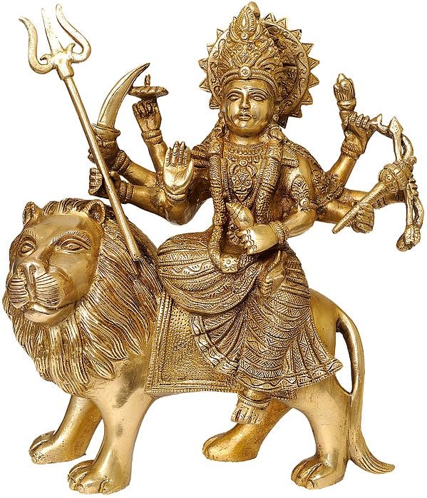 10" Goddess Durga In Brass | Handmade | Made In India