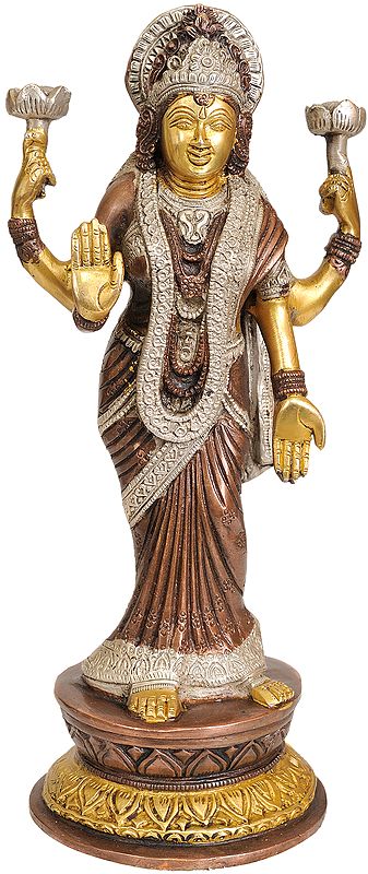 11" Standing Goddess Lakshmi In Brass | Handmade | Made In India