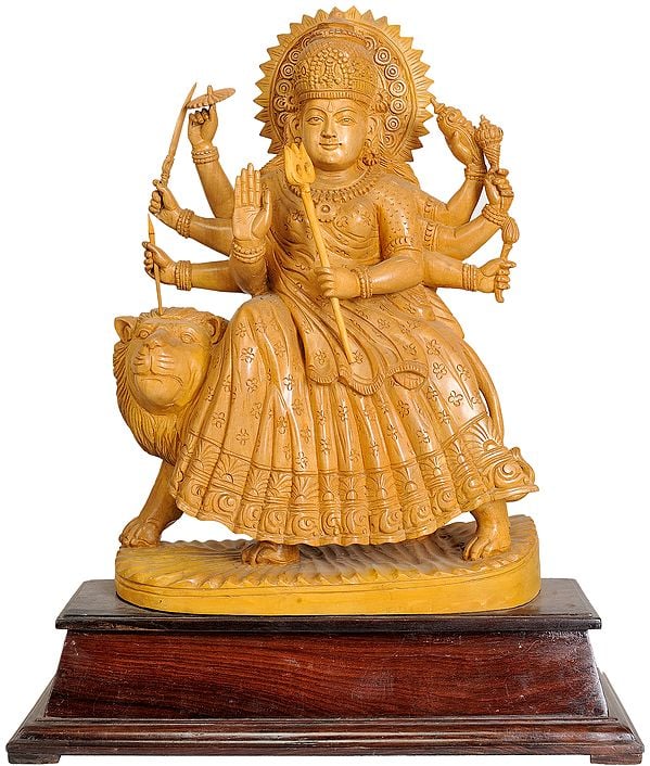 Goddess Durga White Cedar Wood Idol from Trivandrum (Kerala)