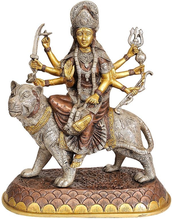 11" Goddess Durga In Brass | Handmade | Made In India