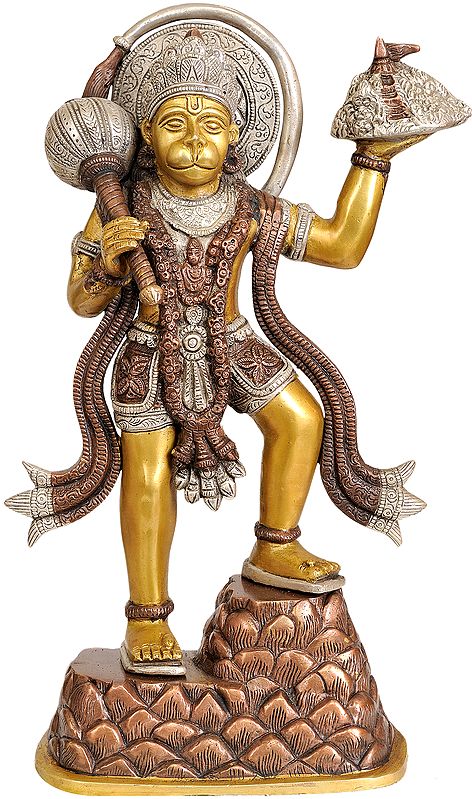 14" Shri Hanumanji Carrying Sanjeevani Mountain In Brass | Handmade | Made In India