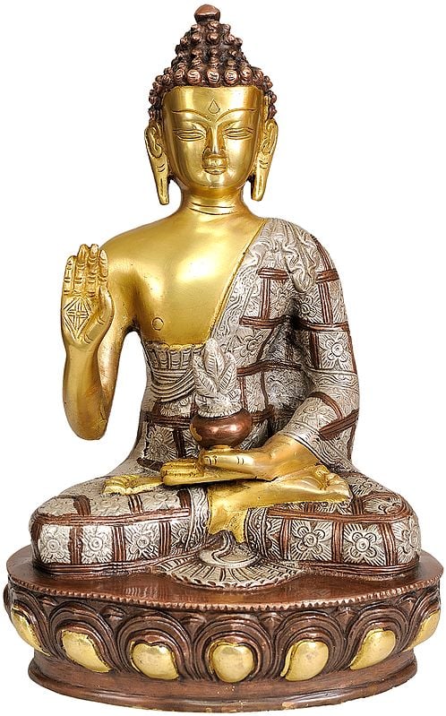 11" Blessing Buddha (Robes Decorated with the Flowers) In Brass | Handmade | Made In India