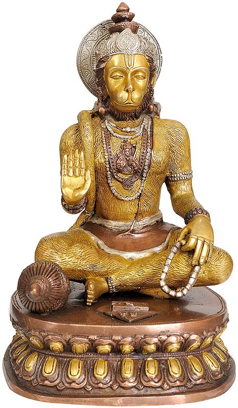 14" Lord Hanuman Idol Granting Abhaya | Handmade Brass Statue