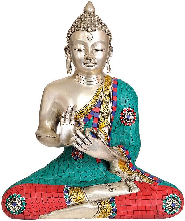 13" Tibetan Buddhist Lord Buddha in Dharmachakra Mudra In Brass | Handmade | Made In India