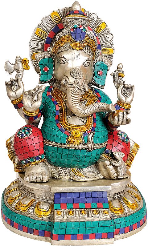 13" Seated Lord Ganesha In Brass | Handmade | Made In India
