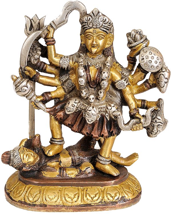 6" Small Brass Statue of Goddess Kali | Handmade | Made in India