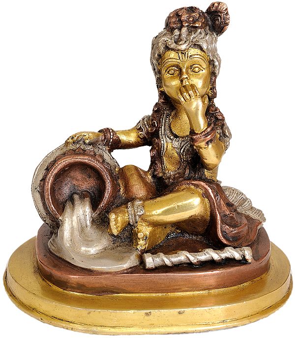 5" Baby Krishna - The Butter Thief In Brass | Handmade | Made In India