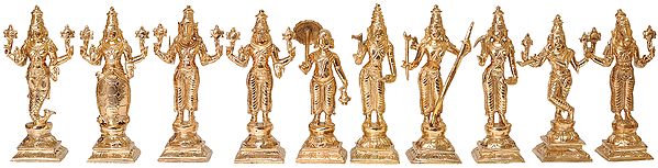 Dashavatara  - Ten Incarnations of Lord Vishnu (From Left - Matshya, Kurma, Varaha, Narasimha, Vaman, Parashurama, Rama, Balarama, Krishna and Kalki)