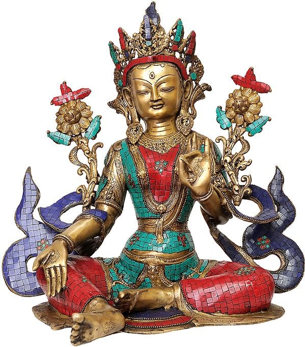 18" Tibetan Buddhist Saviour Goddess Green Tara | Brass | Handmade | Made In India