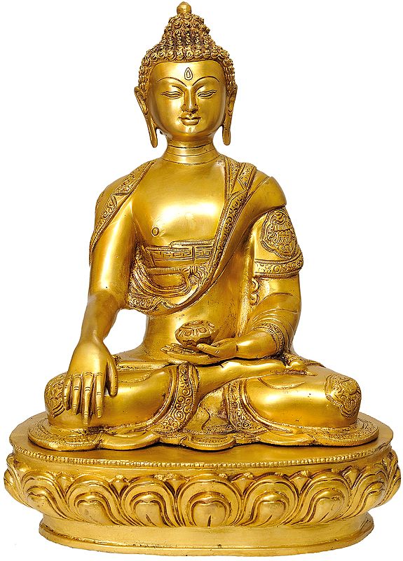 16" Lord Buddha in the Bhumisparsha Mudra In Brass | Handmade | Made In India