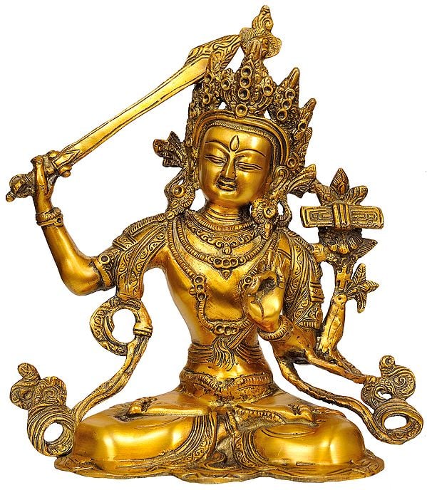 11" (Tibetan Buddhist Deity) Manjushri - Bodhisattva of Transcendent Wisdom In Brass | Handmade | Made In India