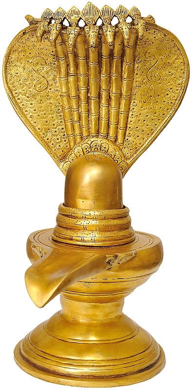13" Shiva Linga with Shiva’s Snakes Crowning It In Brass | Handmade | Made In India