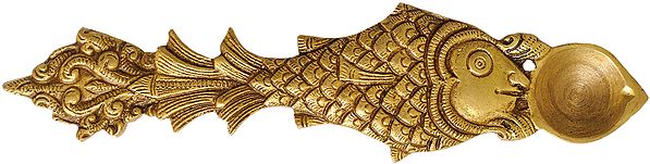 Hand-held Puja Diya with Fish Handle