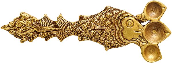 Three Puja Diyas with Fish Handle