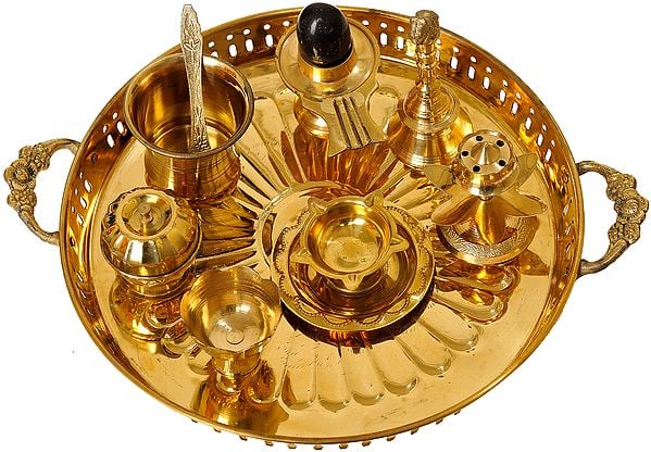 10" Puja Thali for Worship of Shiva Linga In Brass | Handmade | Made In India
