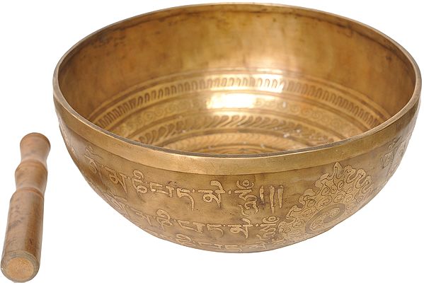 Tibetan Buddhist Singing Bowl with the Image of Ashtamangala Symbol
