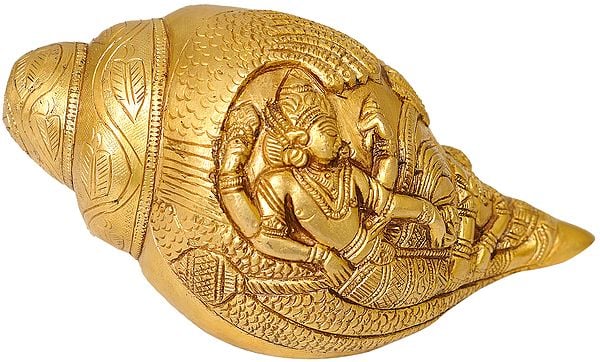6" Sheshshayi Vishnu Conch In Brass | Handmade | Made In India