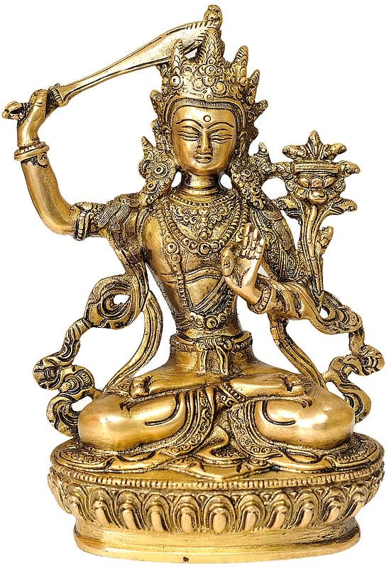 8" Tibetan Buddhist Deity Manjushri Brass Statue | Handmade | Made in India