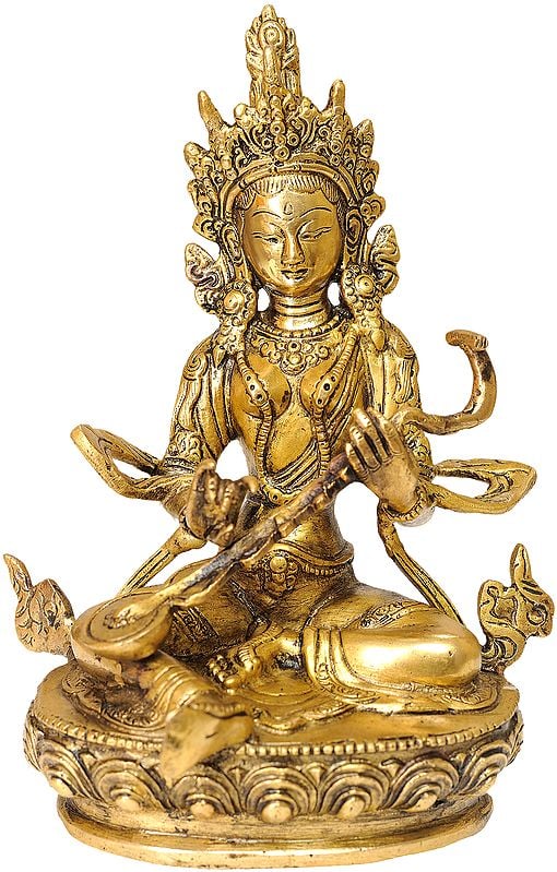 8" Nepalese Form of Saraswati In Brass | Handmade | Made In India