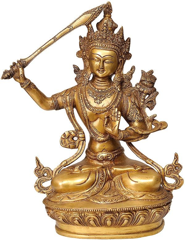 12" Tibetan Buddhist Deity Manjushri In Brass | Handmade | Made In India