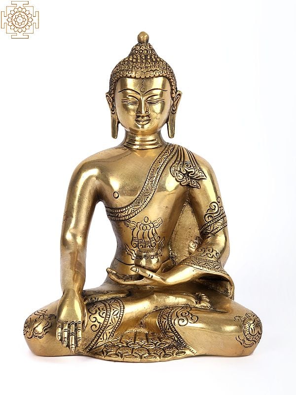 9" Buddha in the Bhumi-Sparsha Mudra Brass Statue | Handmade | Made in India