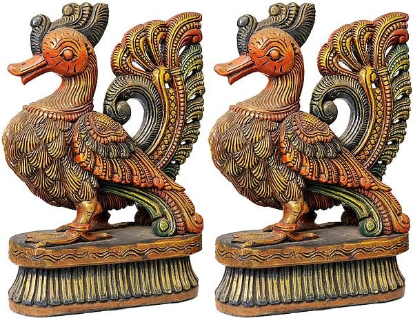 A Peacock Pair: Wood-Carvings