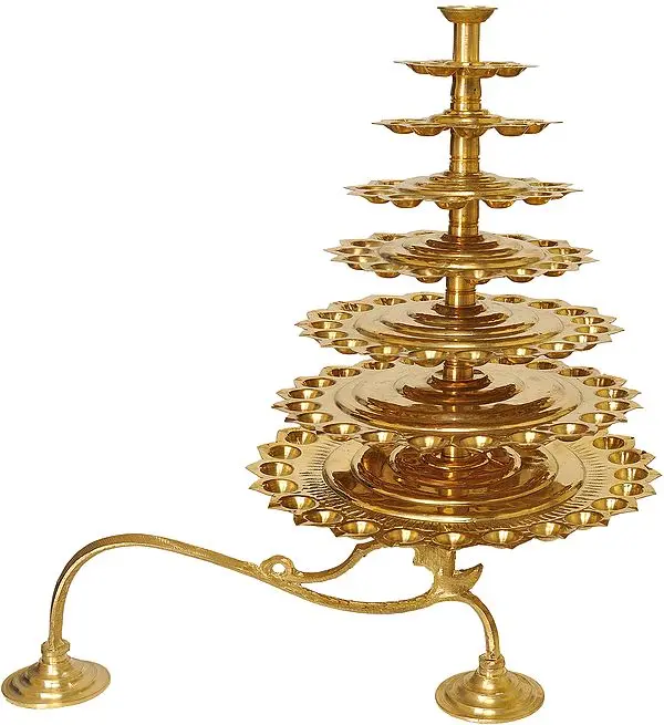 Hand Held Multiple Layer Puja 108 Diyas Lamp for Arati