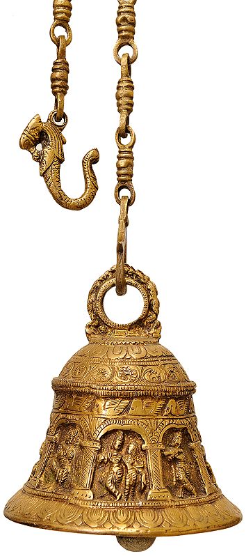 6" Krishna Temple Hanging Bell In Brass | Handmade | Made In India