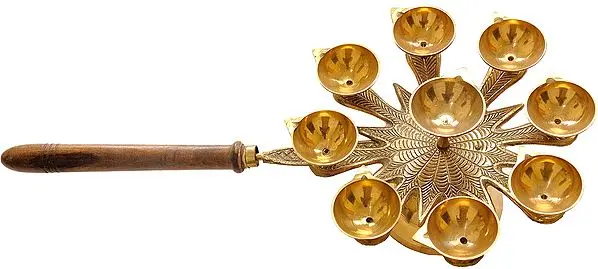 Nine Wicks Hand Held Big Puja Diya