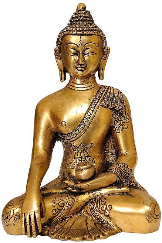 8" Buddha in The Bhumisparsha Mudra In Brass | Handmade | Made In India