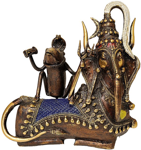 An Image Blending in One Form Nandi, Ganesha and Ganesha’s Mount Mouse