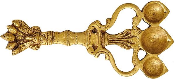 7" Three Wicks Serpent Puja Diya in Brass | Handmade | Made in India