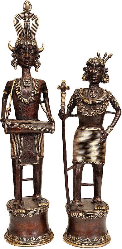 17" Tribal Couple: Brass-Casts from Bastar In Brass | Handmade | Made In India