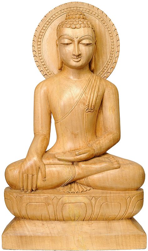 Buddha Idol in the Bhumisparsha Mudra | Gamhar Wood Statue from Bodh Gaya