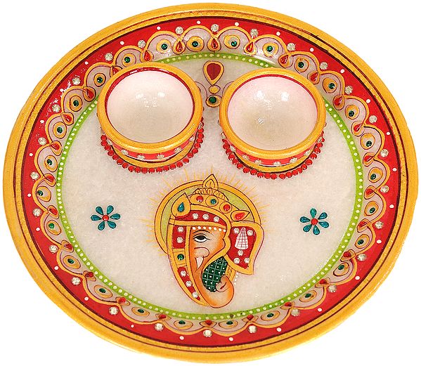 Marble Plate with Two Attached Bowls
