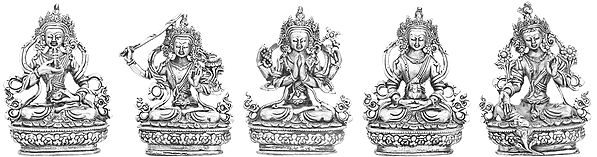 Vajrasattva, Manjushri, Chenrezig, Amitabha, Green Tara (Set of Five Sculptures)