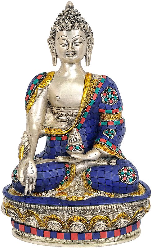 11" Tibetan Buddhist Deity Lapis Buddha of Healing (Medicine Buddha) In Brass | Handmade | Made In India