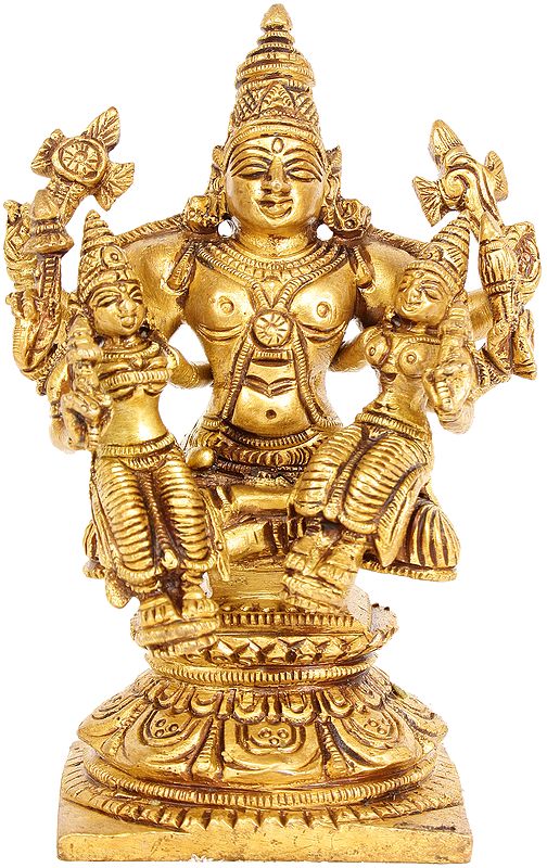 4" Lord Vishnu with Shridevi and Bhudevi In Brass | Handmade | Made In India
