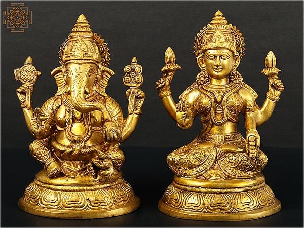 8" Pair of Lakshmi and Ganesha In Brass | Handmade | Made In India