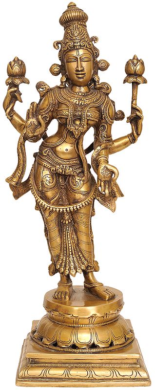 19" Standing Goddess Lakshmi In Brass | Handmade | Made In India