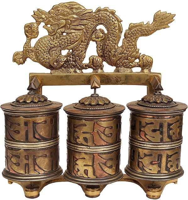 Tibetan Buddhist Prayer Wheel with Dragons