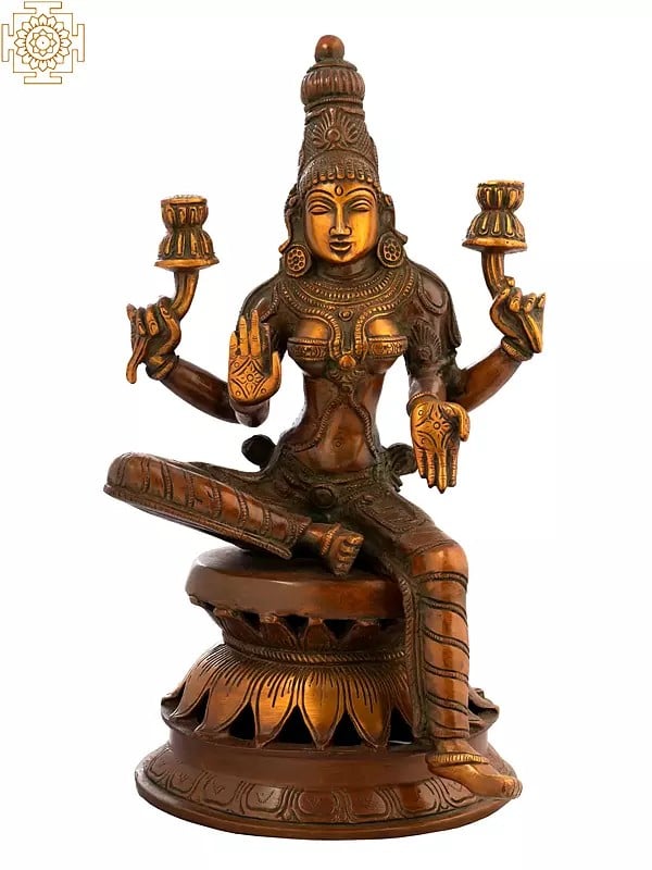 12" Brass Goddess Lakshmi Idol as Visualized in Atharva Veda | Handmade | Made in India