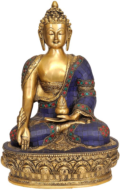 13" Lapis Buddha of Healing (Tibetan Buddhist Medicine Buddha) In Brass | Handmade | Made In India