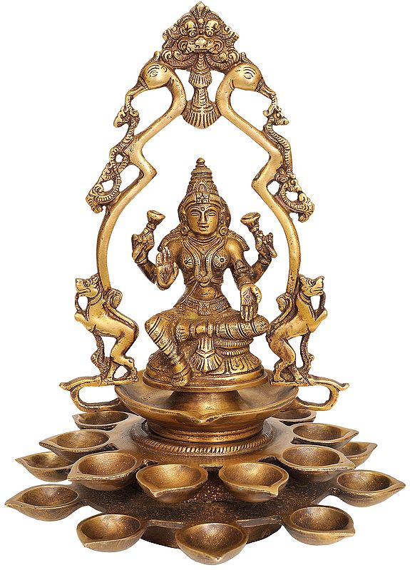 12" Goddess Lakshmi with Multiple Diyas In Brass | Handmade | Made In India