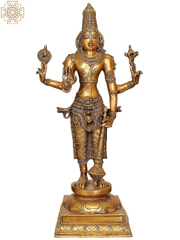 29" Large Size Four-Armed Standing Vishnu In Brass | Handmade | Made In India