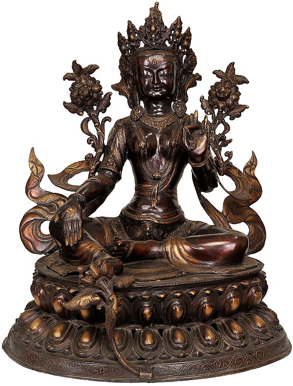 26" Large Size Green Tara (Tibetan Buddhist Deity) In Brass | Handmade | Made In India