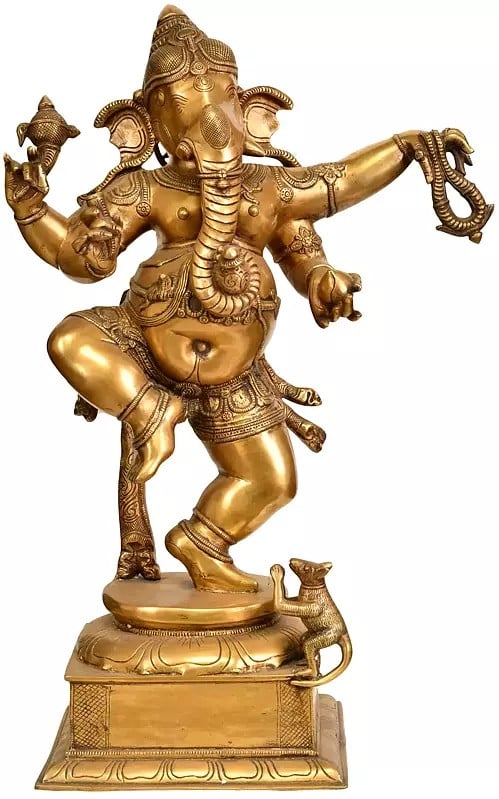 24" Large Size Dancing Ganesha In Brass | Handmade | Made In India