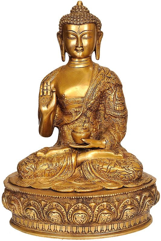 15" Blessing Buddha In Brass | Handmade | Made In India
